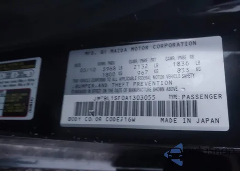 2010 Mazda Mazda3 I Touring from USA, damaged, VIN JM1BL1SF0A1303055